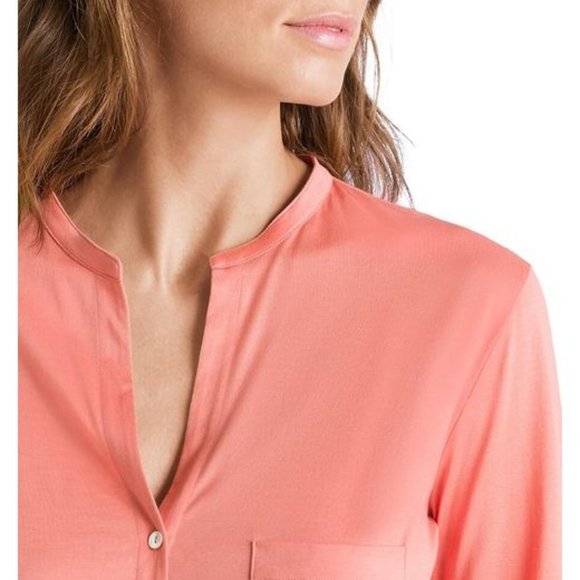 NewWT HANRO %100 COTTON DELUXE LONG SLV BUTTON FRONT PAJAMA L Made in Portugal - Picture 4 of 10